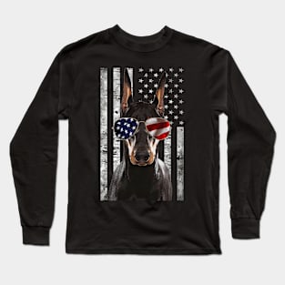 Dynamic Dobermans Fashionable American Flag the Charm of This Breed Long Sleeve T-Shirt